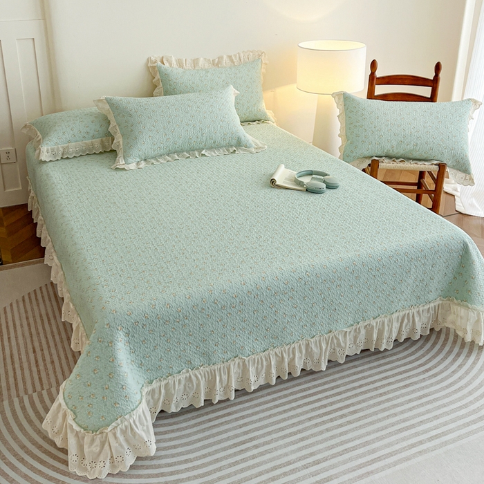 91家纺网 家纺一手货源 找家纺 羽爱家纺 2026新款全棉水洗韩版花边床盖四件套 花香四溢