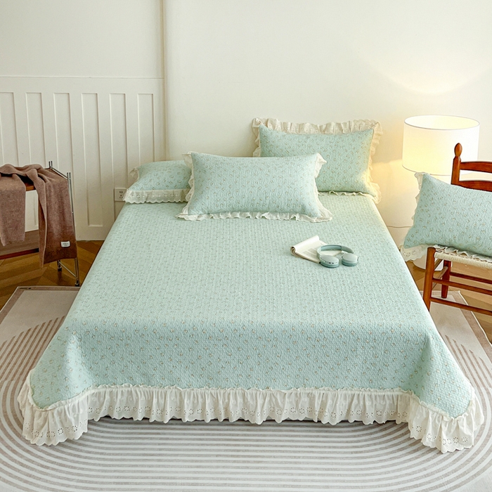 91家纺网 家纺一手货源 找家纺 羽爱家纺 2026新款全棉水洗韩版花边床盖四件套 花香四溢