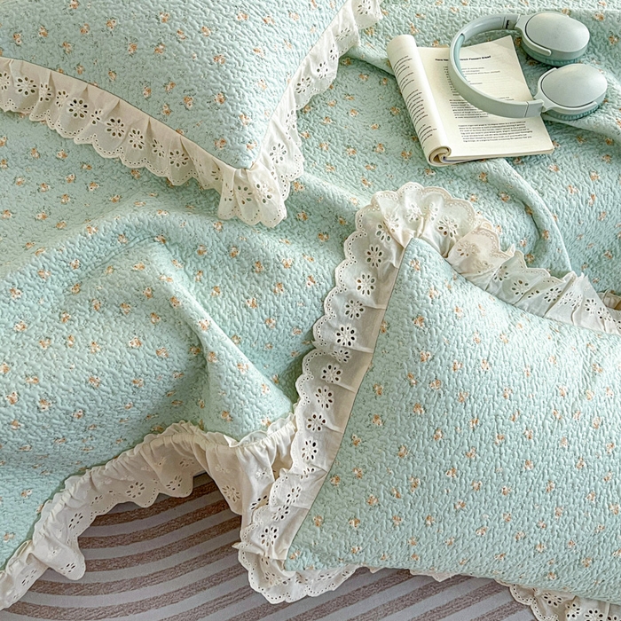 91家纺网 家纺一手货源 找家纺 羽爱家纺 2026新款全棉水洗韩版花边床盖四件套 花香四溢