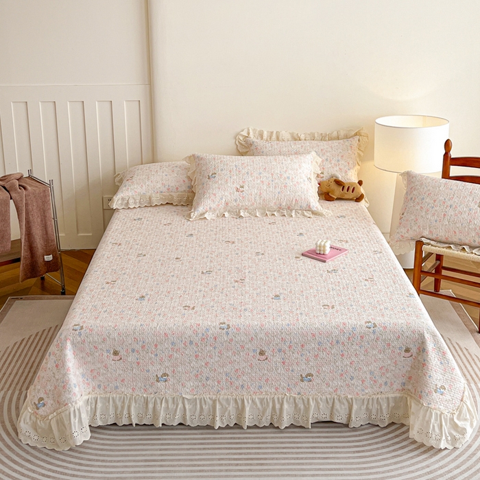 91家纺网 家纺一手货源 找家纺 羽爱家纺 2026新款全棉水洗韩版花边床盖四件套 甜美手记