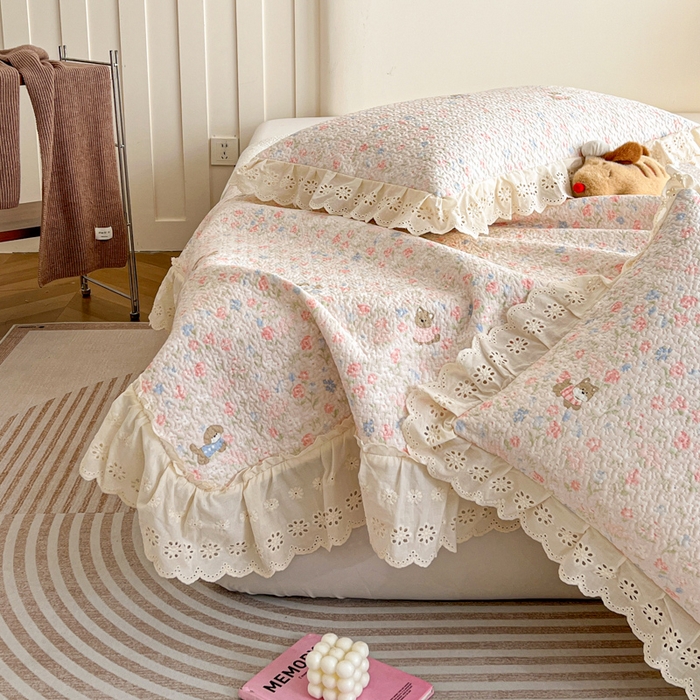 91家纺网 家纺一手货源 找家纺 羽爱家纺 2026新款全棉水洗韩版花边床盖四件套 甜美手记