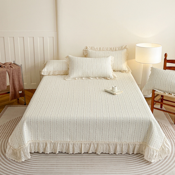 91家纺网 家纺一手货源 找家纺 羽爱家纺 2026新款全棉水洗韩版花边床盖四件套 雾下山野