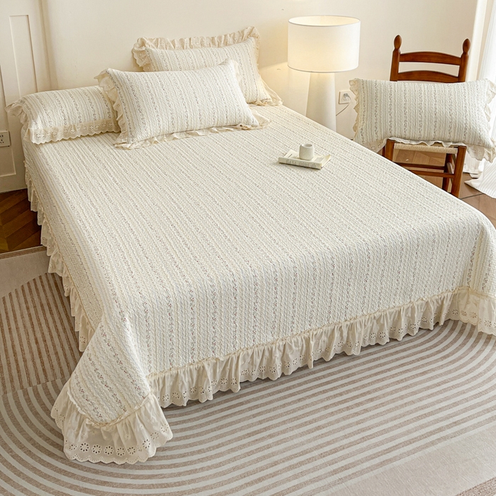 91家纺网 家纺一手货源 找家纺 羽爱家纺 2026新款全棉水洗韩版花边床盖四件套 雾下山野