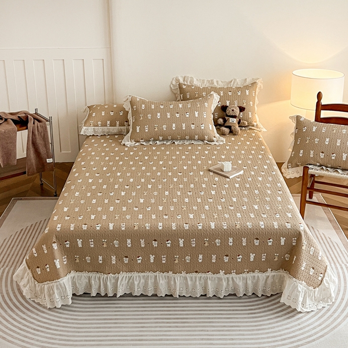 91家纺网 家纺一手货源 找家纺 羽爱家纺 2026新款全棉水洗韩版花边床盖四件套 小兔叽