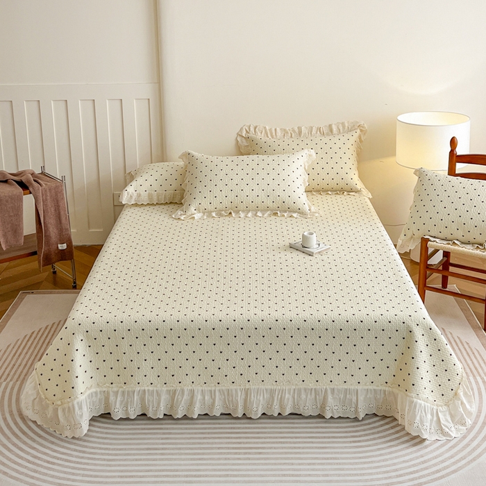 91家纺网 家纺一手货源 找家纺 羽爱家纺 2026新款全棉水洗韩版花边床盖四件套 心印柔