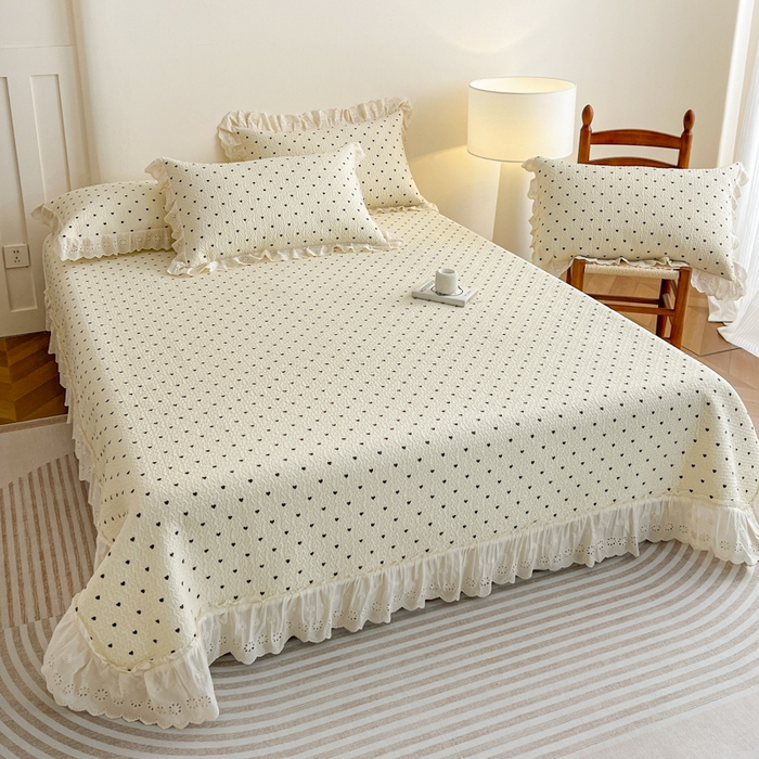 91家纺网 家纺一手货源 找家纺 羽爱家纺 2026新款全棉水洗韩版花边床盖四件套 心印柔