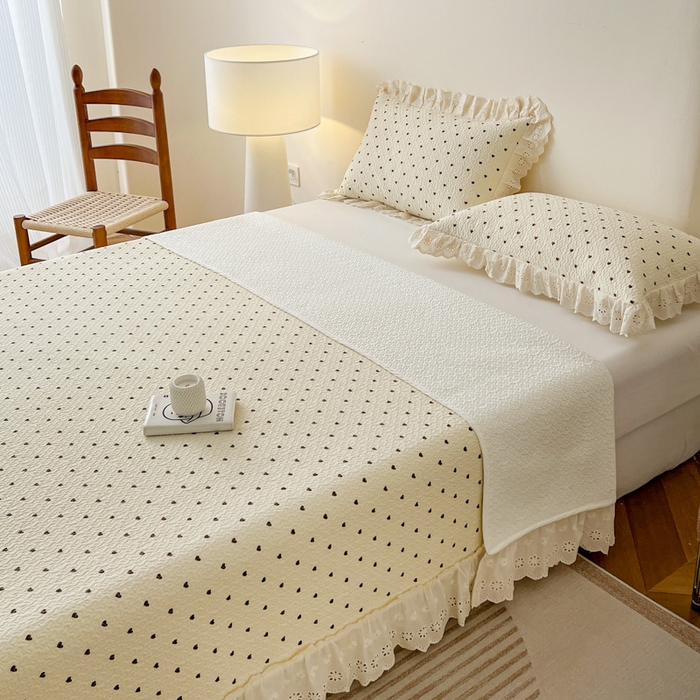 91家纺网 家纺一手货源 找家纺 羽爱家纺 2026新款全棉水洗韩版花边床盖四件套 心印柔