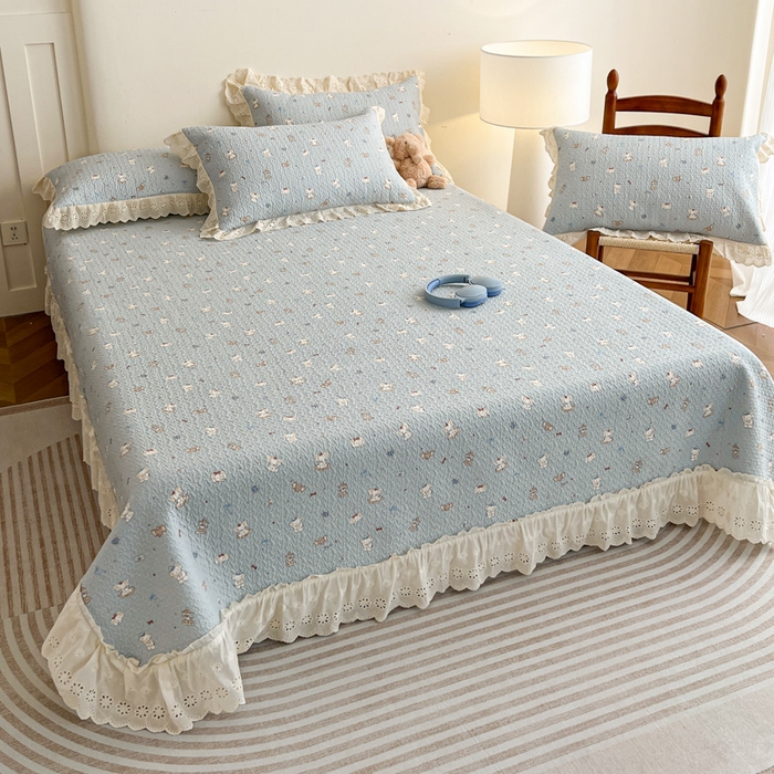 91家纺网 家纺一手货源 找家纺 羽爱家纺 2026新款全棉水洗韩版花边床盖四件套 月光摇篮