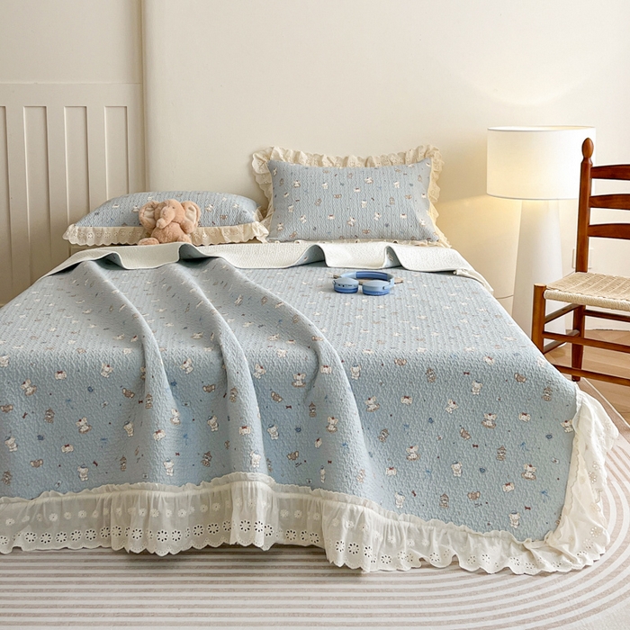 91家纺网 家纺一手货源 找家纺 羽爱家纺 2026新款全棉水洗韩版花边床盖四件套 月光摇篮