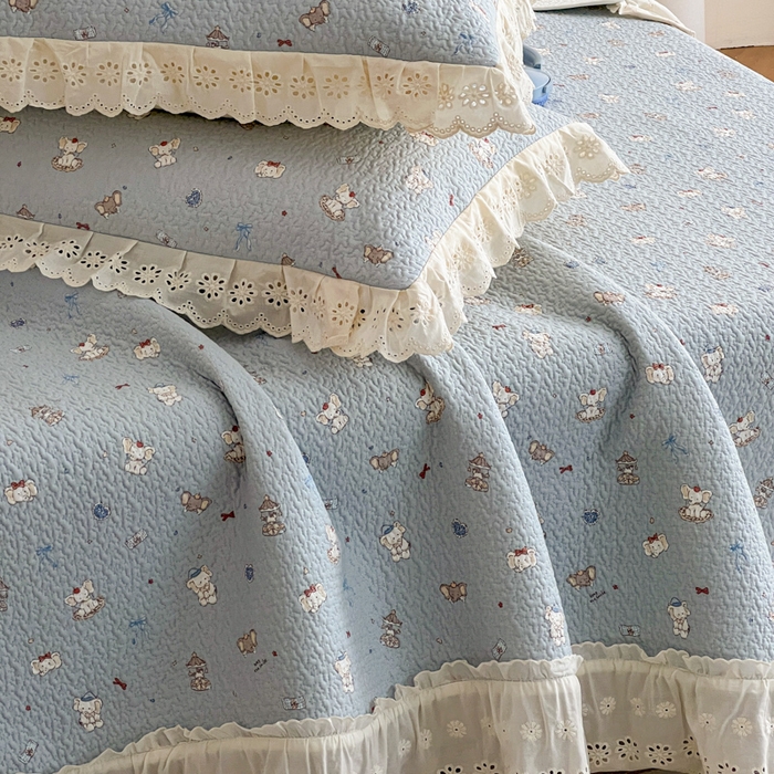 91家纺网 家纺一手货源 找家纺 羽爱家纺 2026新款全棉水洗韩版花边床盖四件套 月光摇篮