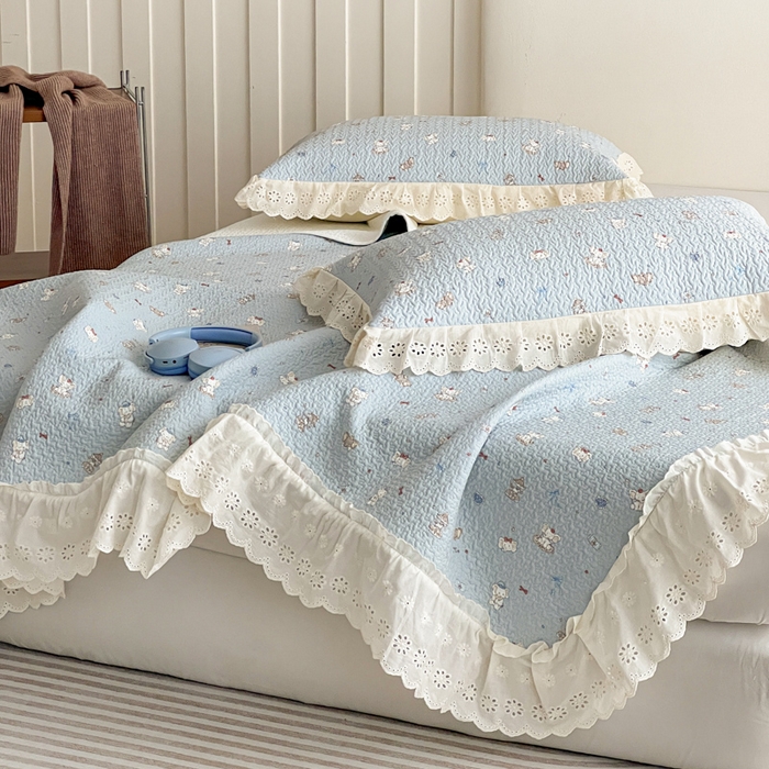 91家纺网 家纺一手货源 找家纺 羽爱家纺 2026新款全棉水洗韩版花边床盖四件套 月光摇篮