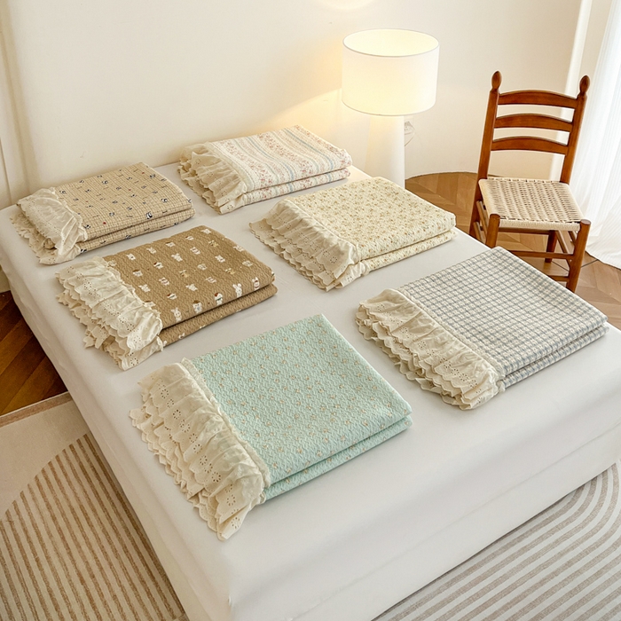 羽爱家纺 2026新款全棉水洗韩版花边床盖四件套 组合图仅展示