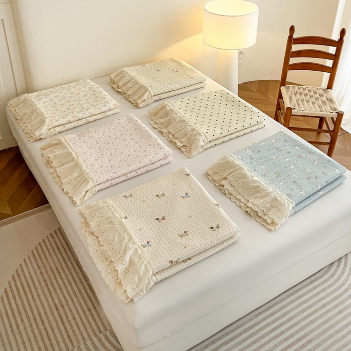 91家纺网 家纺一手货源 找家纺 羽爱家纺 2026新款全棉水洗韩版花边床盖四件套 组合图仅展示