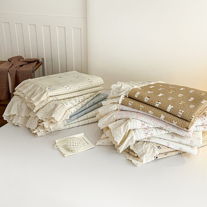 91家纺网 家纺一手货源 找家纺 羽爱家纺 2026新款全棉水洗韩版花边床盖四件套 组合图仅展示