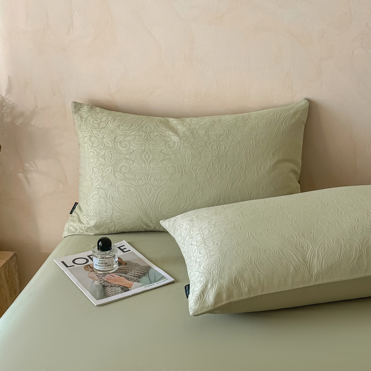 91家纺网 家纺一手货源 找家纺 拼社家纺 2026新款A类全棉亮面提花四件套厚织浮雕提花全棉四件套（独家专版花型） 蝶梦-绿