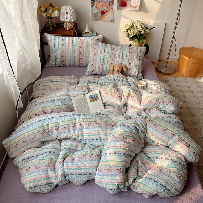 91家纺网 家纺一手货源 找家纺 （总）贝扬思家纺 2026新款高品质A类泡芙纱普通款四件套-110g-(软软糯糯小红书推荐~)