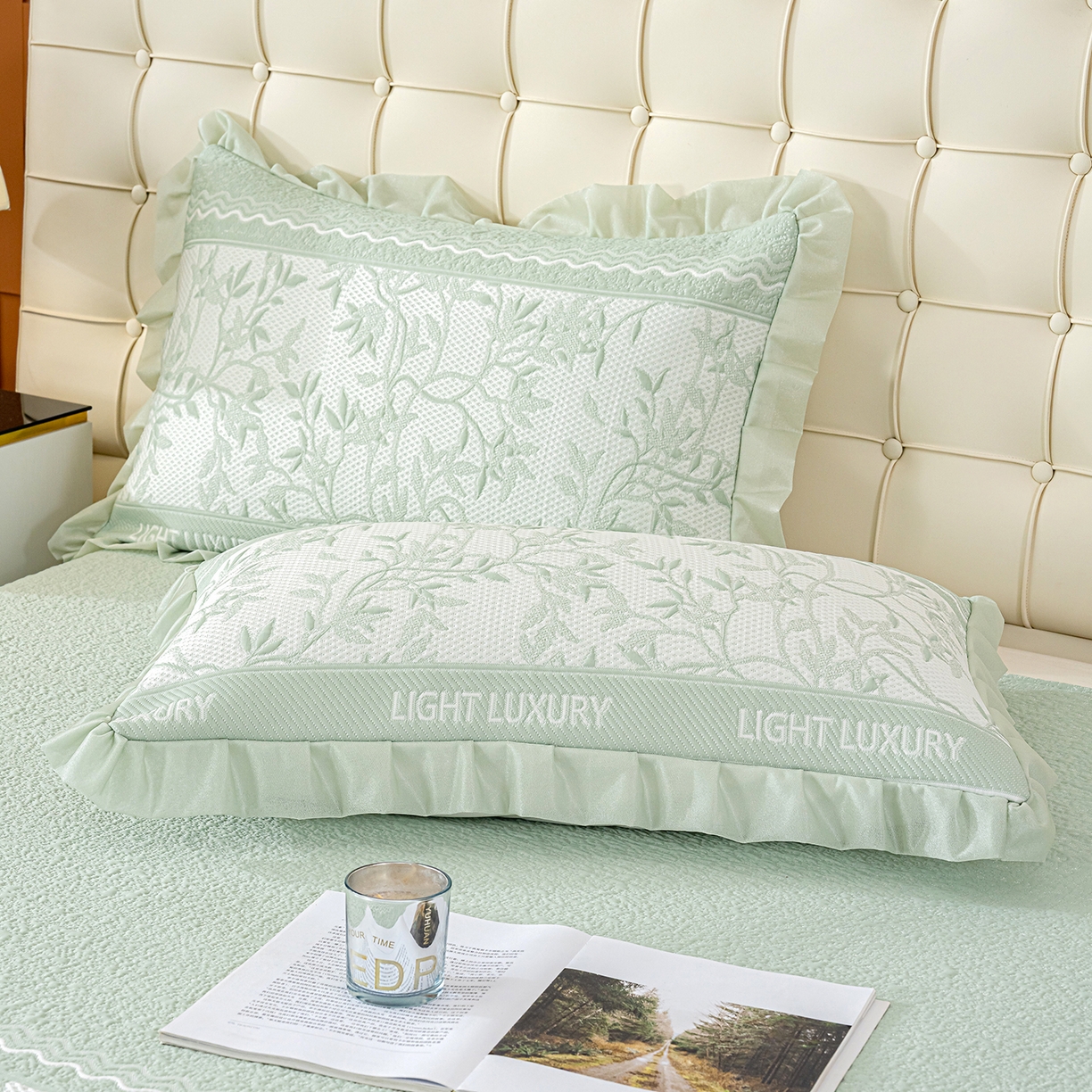 91家纺网 家纺一手货源 找家纺 冬然家纺 2026新款【清凉一夏系列】冰豆豆凉席床裙款 清凉一夏-绿