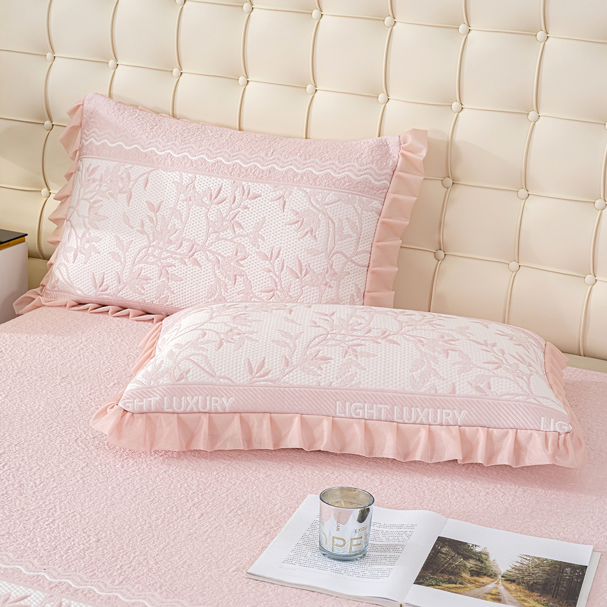 91家纺网 家纺一手货源 找家纺 冬然家纺 2026新款【清凉一夏系列】冰豆豆凉席床裙款 清凉一夏-粉