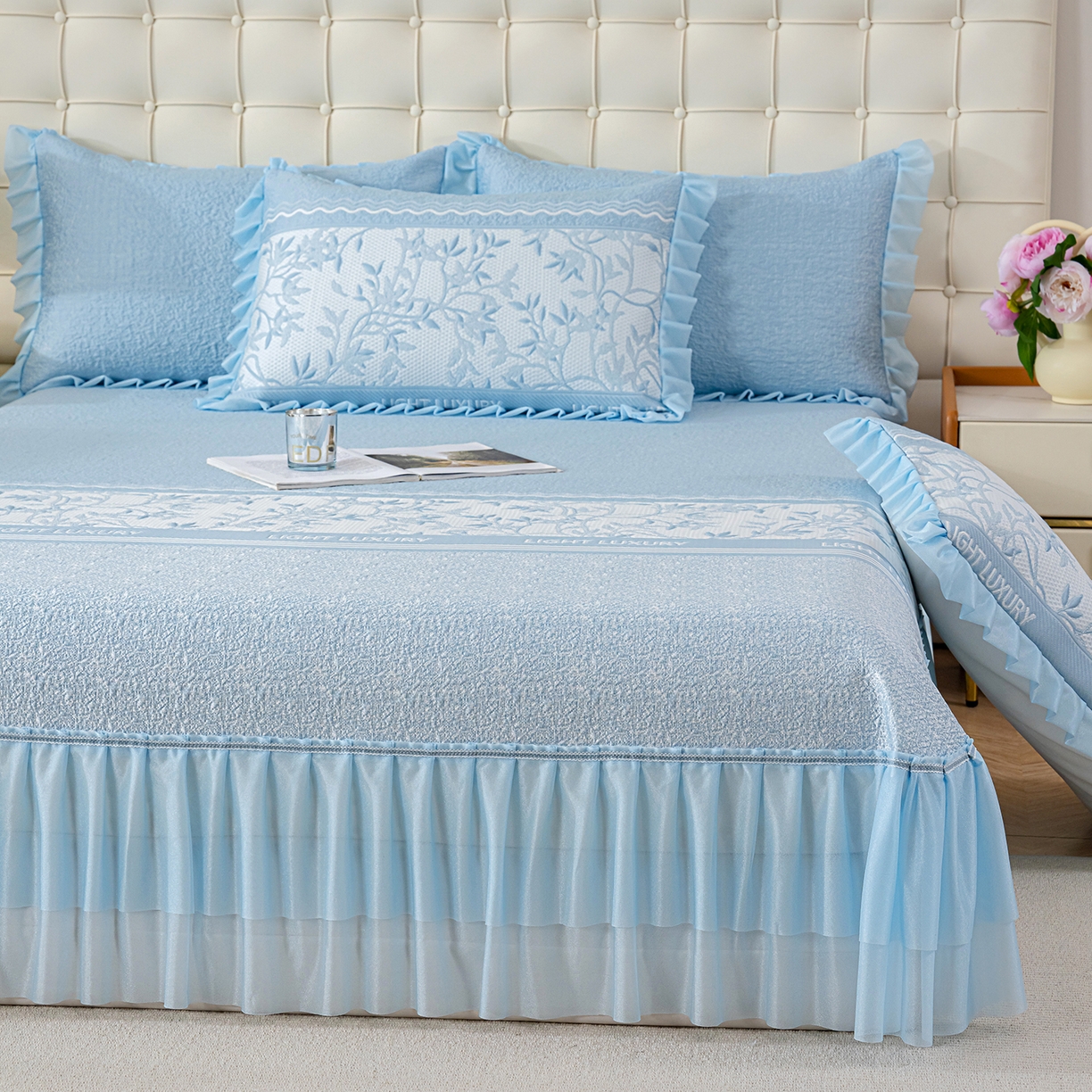 冬然家纺 2026新款【清凉一夏系列】冰豆豆凉席床裙款 清凉一夏-蓝