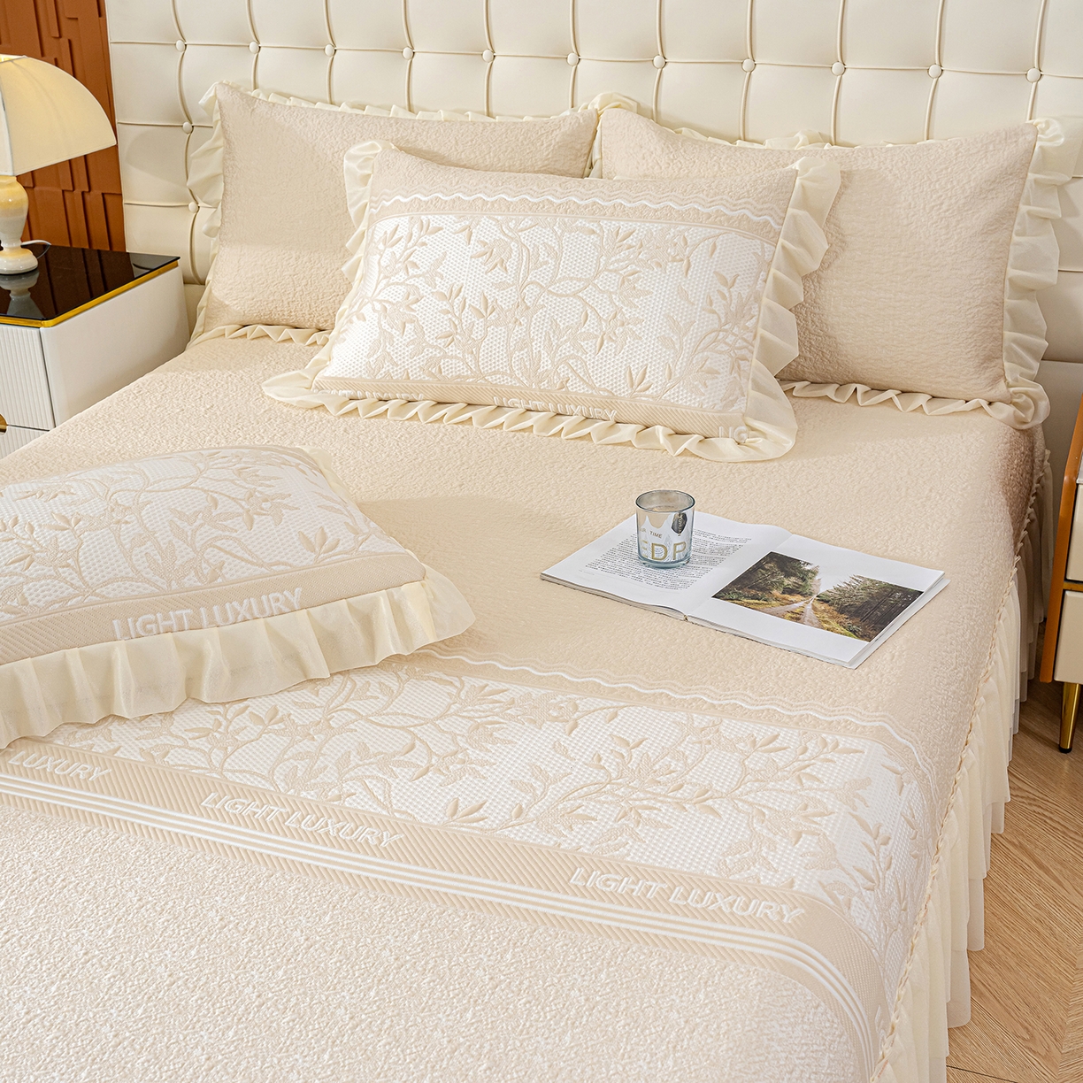 91家纺网 家纺一手货源 找家纺 冬然家纺 2026新款【清凉一夏系列】冰豆豆凉席床裙款 清凉一夏-卡其