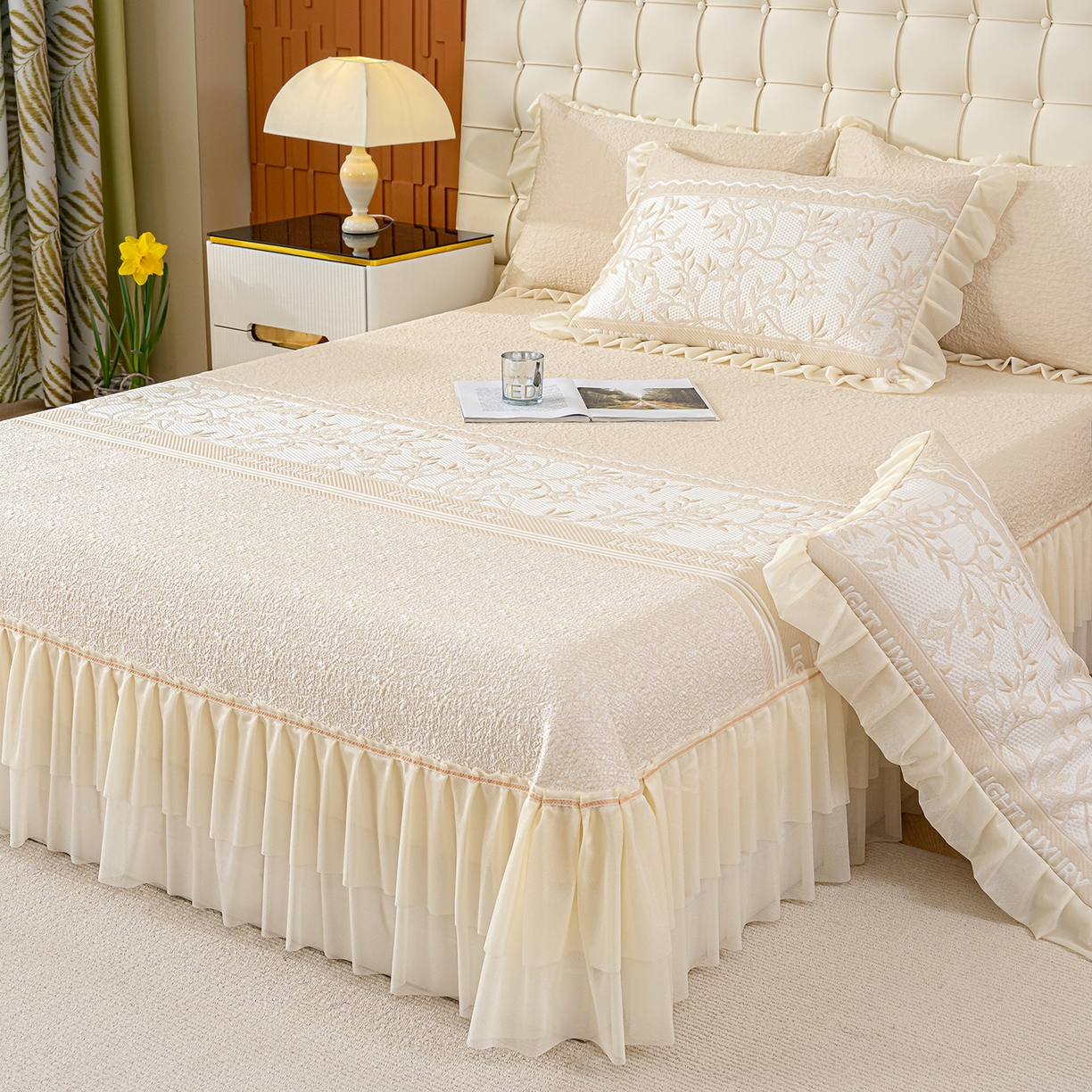 91家纺网 家纺一手货源 找家纺 冬然家纺 2026新款【清凉一夏系列】冰豆豆凉席床裙款 清凉一夏-卡其