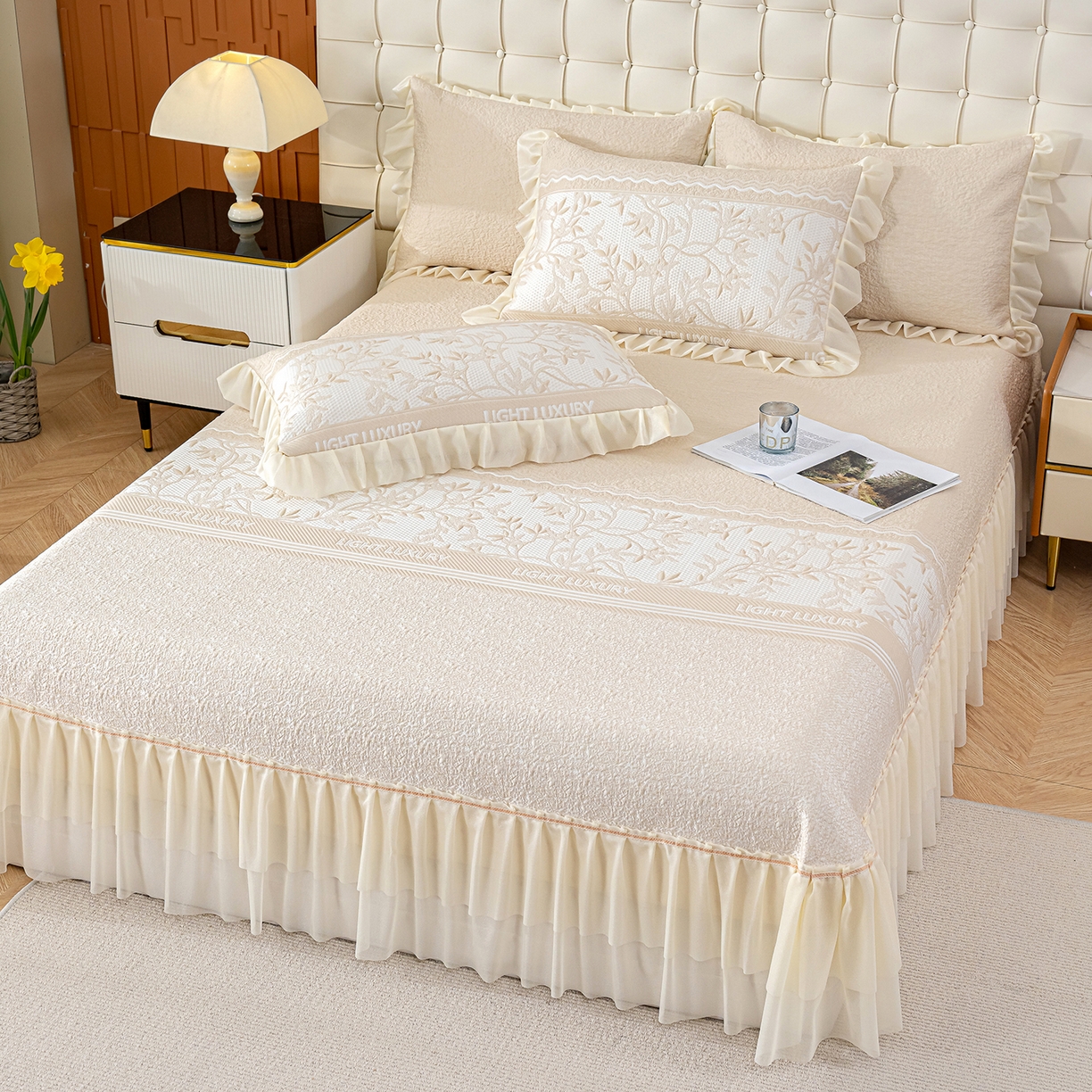 91家纺网 家纺一手货源 找家纺 冬然家纺 2026新款【清凉一夏系列】冰豆豆凉席床裙款 清凉一夏-卡其