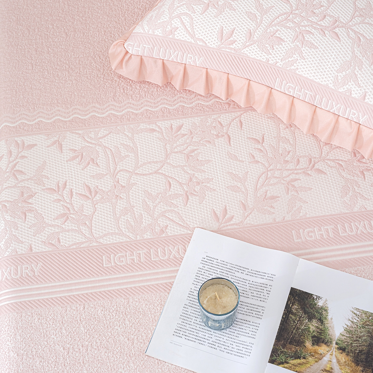 91家纺网 家纺一手货源 找家纺 冬然家纺 2026新款【清凉一夏系列】冰豆豆凉席床裙款 清凉一夏-粉