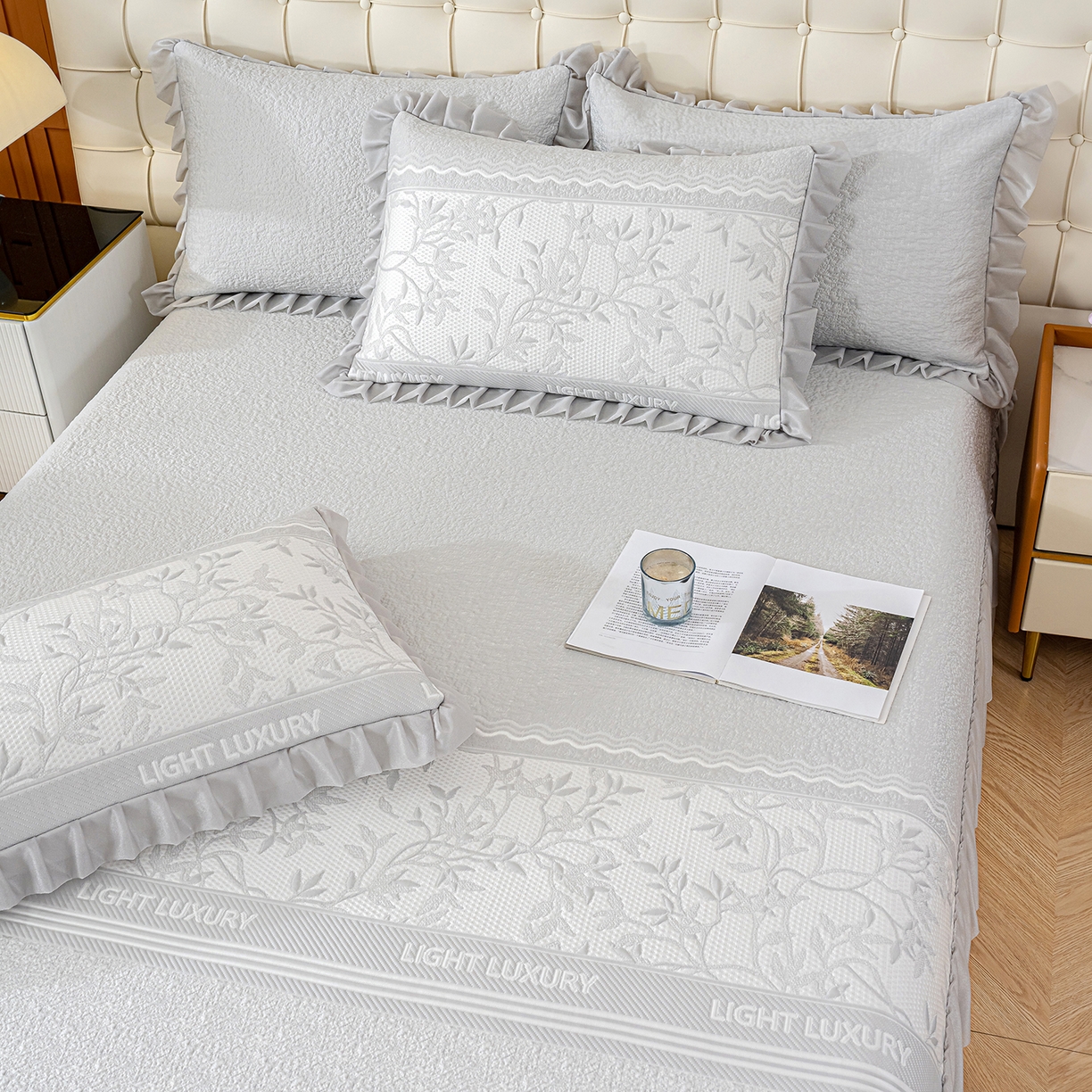 91家纺网 家纺一手货源 找家纺 冬然家纺 2026新款【清凉一夏系列】冰豆豆凉席床裙款 清凉一夏-灰