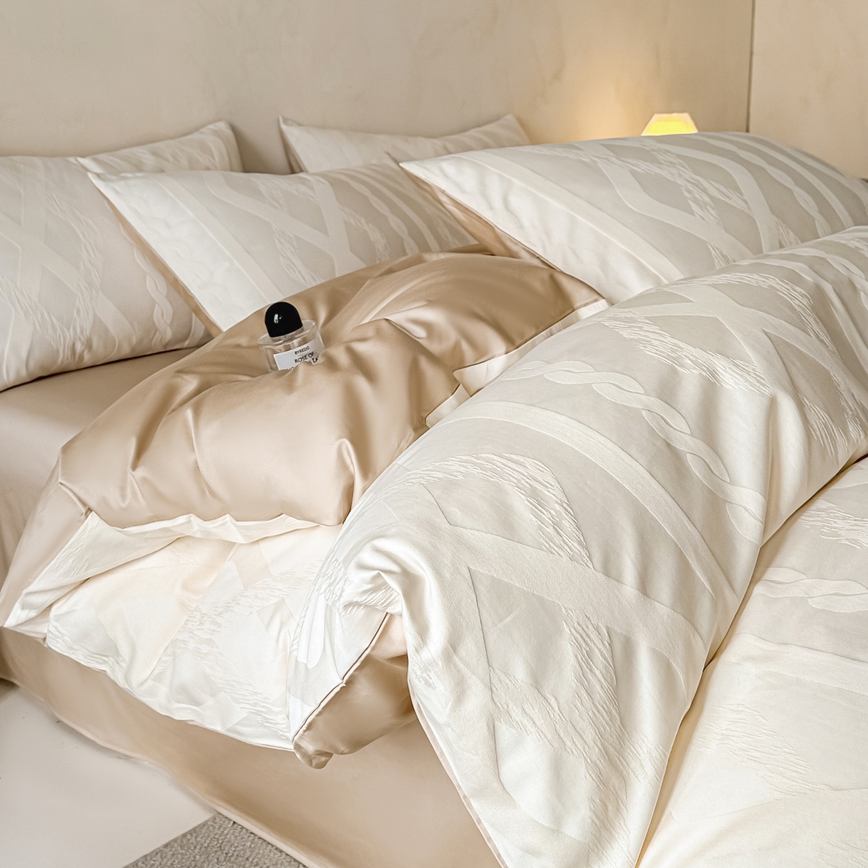 拼社家纺 2026新款A类全棉亮面提花四件套厚织浮雕提花全棉四件套（独家专版花型） 棉颂-奶白