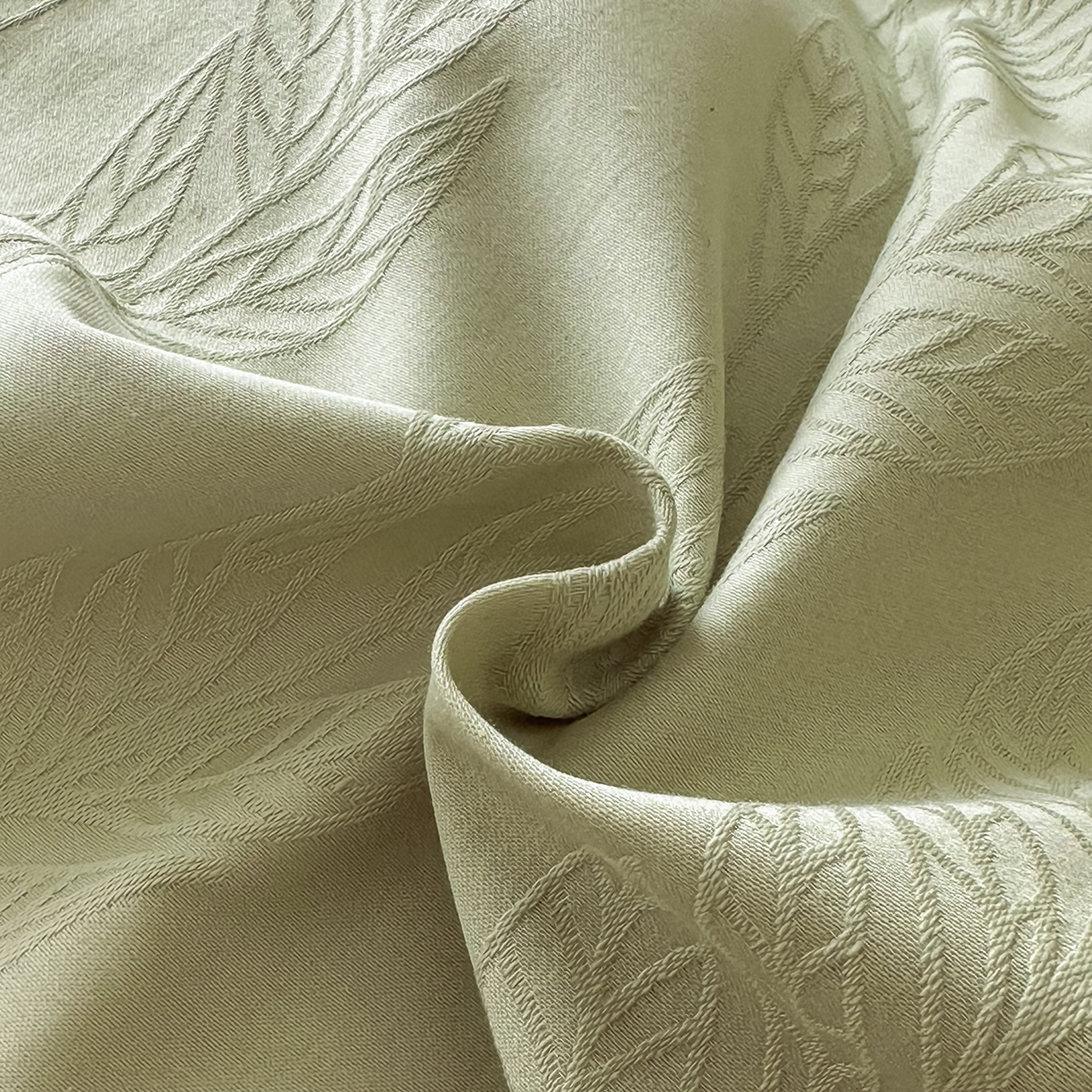 91家纺网 家纺一手货源 找家纺 拼社家纺 2026新款A类全棉亮面提花四件套厚织浮雕提花全棉四件套（独家专版花型） 沐叶清风-绿