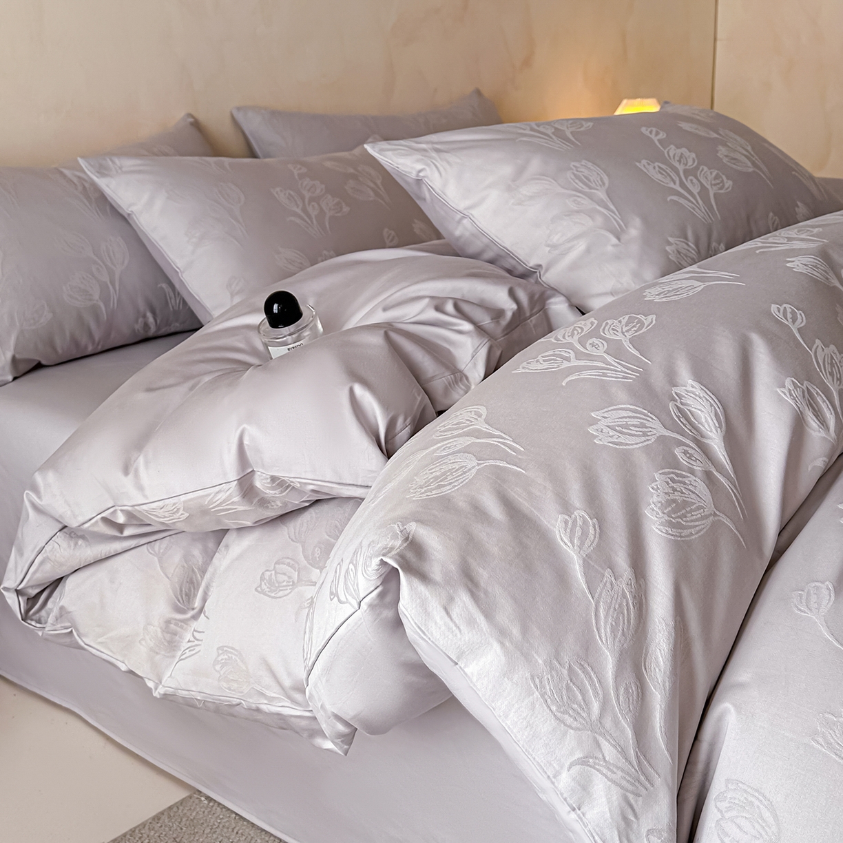 拼社家纺 2026新款A类全棉亮面提花四件套厚织浮雕提花全棉四件套（独家专版花型） 栖月-紫灰