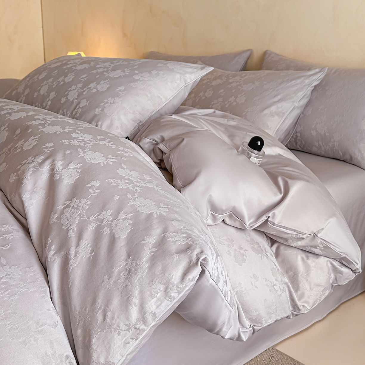 拼社家纺 2026新款A类全棉亮面提花四件套厚织浮雕提花全棉四件套（独家专版花型） 晓作-紫灰