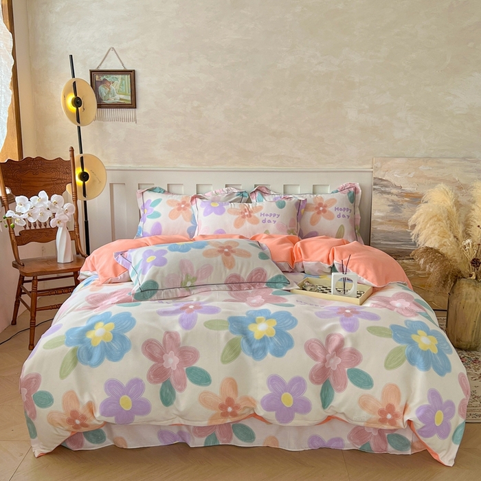 91家纺网 家纺一手货源 找家纺 简约 2025新款全棉四件套活性生态磨毛四件套 洛城时光