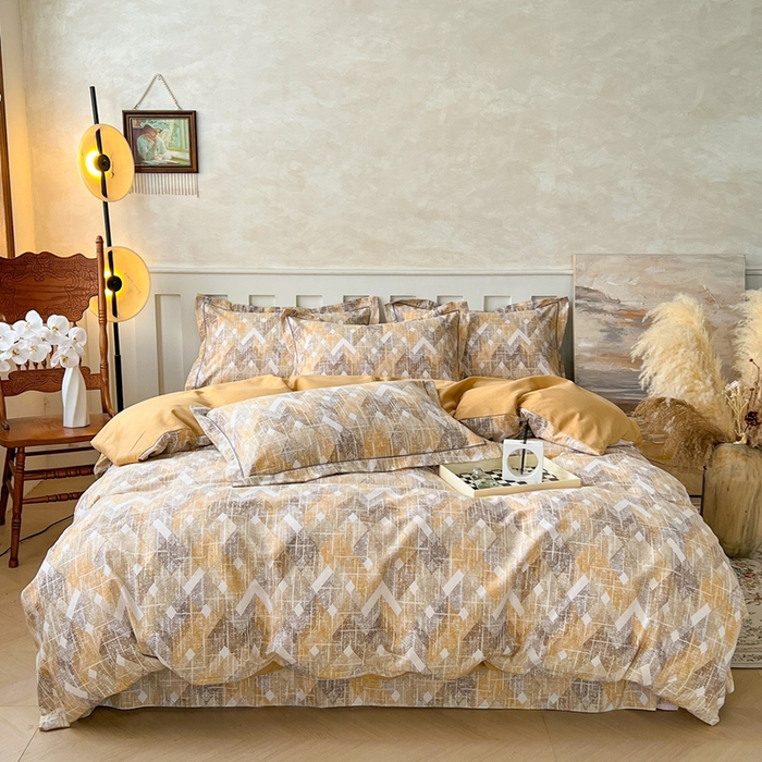 91家纺网 家纺一手货源 找家纺 简约 2025新款全棉四件套活性生态磨毛四件套 妮可-咖