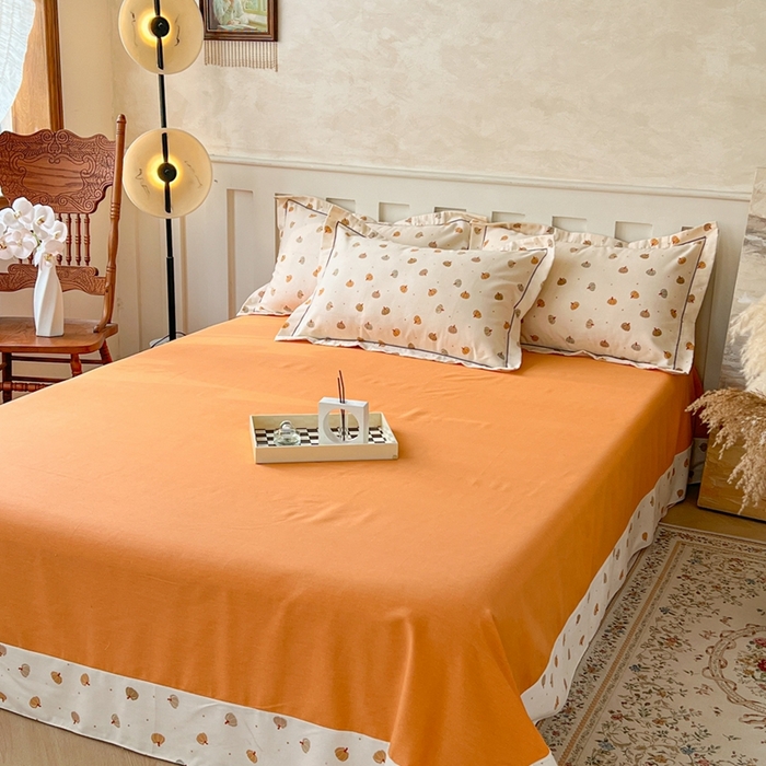 91家纺网 家纺一手货源 找家纺 简约 2025新款全棉四件套活性生态磨毛四件套 贝贝南瓜-米