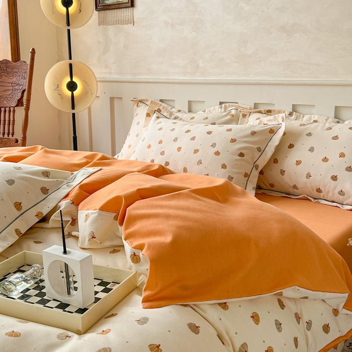 91家纺网 家纺一手货源 找家纺 简约 2025新款全棉四件套活性生态磨毛四件套 贝贝南瓜-米