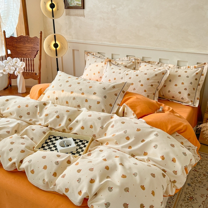 91家纺网 家纺一手货源 找家纺 简约 2025新款全棉四件套活性生态磨毛四件套 贝贝南瓜-米