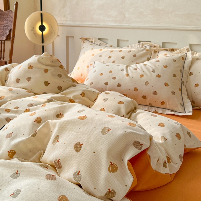 91家纺网 家纺一手货源 找家纺 简约 2025新款全棉四件套活性生态磨毛四件套 贝贝南瓜-米