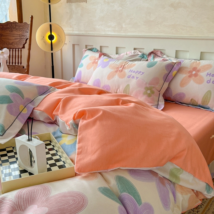 91家纺网 家纺一手货源 找家纺 简约 2025新款全棉四件套活性生态磨毛四件套 洛城时光