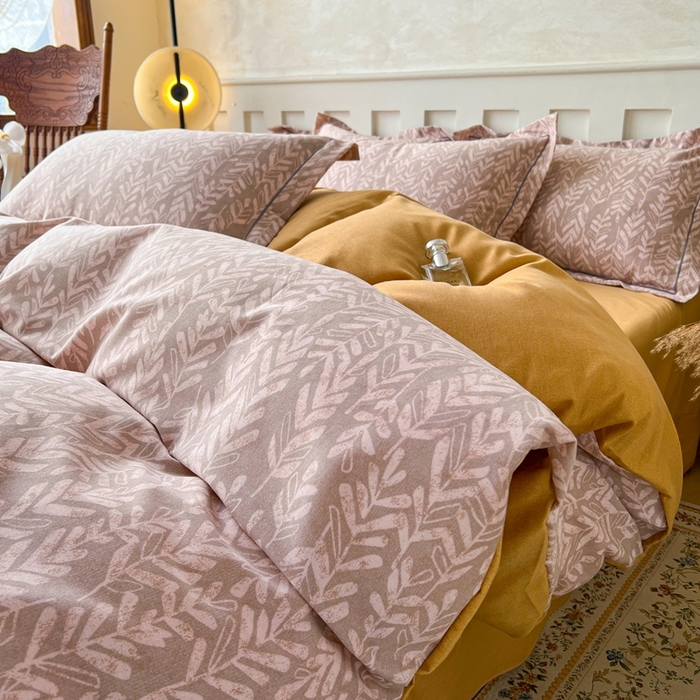 91家纺网 家纺一手货源 找家纺 简约 2025新款全棉四件套活性生态磨毛四件套 暮光-咖