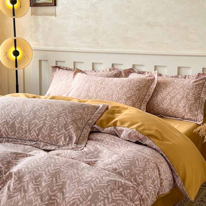 91家纺网 家纺一手货源 找家纺 简约 2025新款全棉四件套活性生态磨毛四件套 暮光-咖