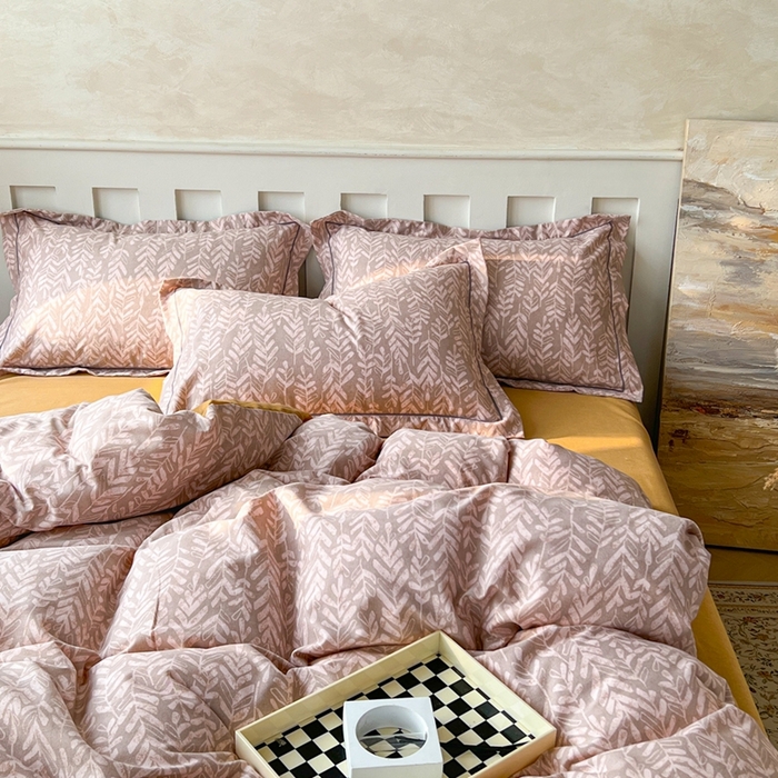 91家纺网 家纺一手货源 找家纺 简约 2025新款全棉四件套活性生态磨毛四件套 暮光-咖