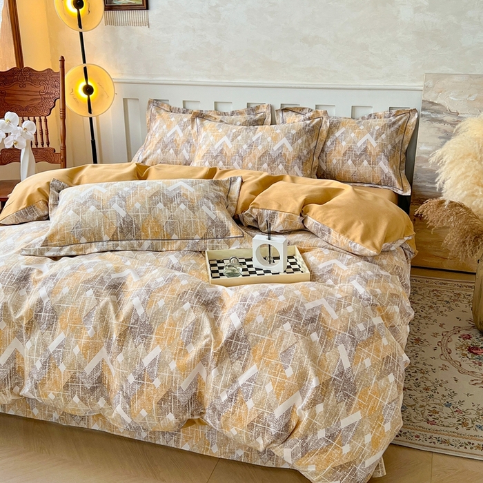 91家纺网 家纺一手货源 找家纺 简约 2025新款全棉四件套活性生态磨毛四件套 妮可-咖