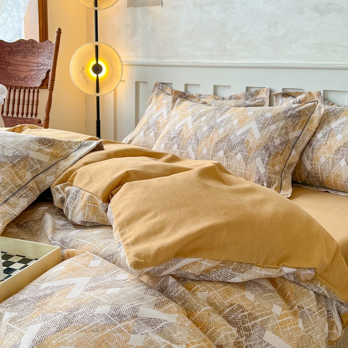 91家纺网 家纺一手货源 找家纺 简约 2025新款全棉四件套活性生态磨毛四件套 妮可-咖