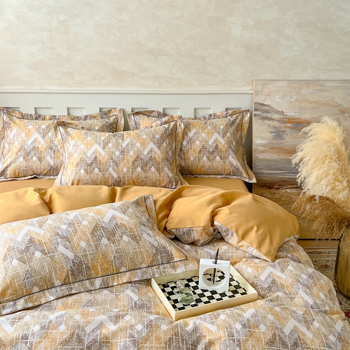 91家纺网 家纺一手货源 找家纺 简约 2025新款全棉四件套活性生态磨毛四件套 妮可-咖