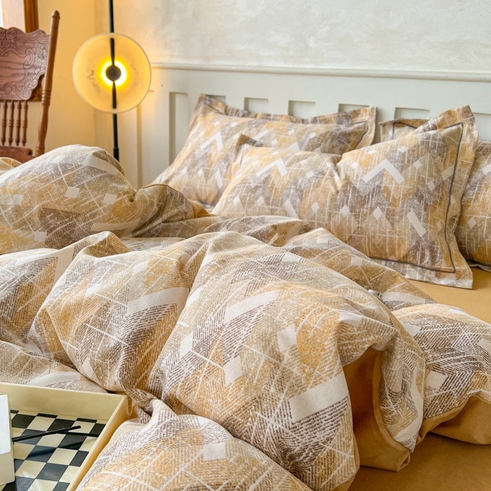 91家纺网 家纺一手货源 找家纺 简约 2025新款全棉四件套活性生态磨毛四件套 妮可-咖