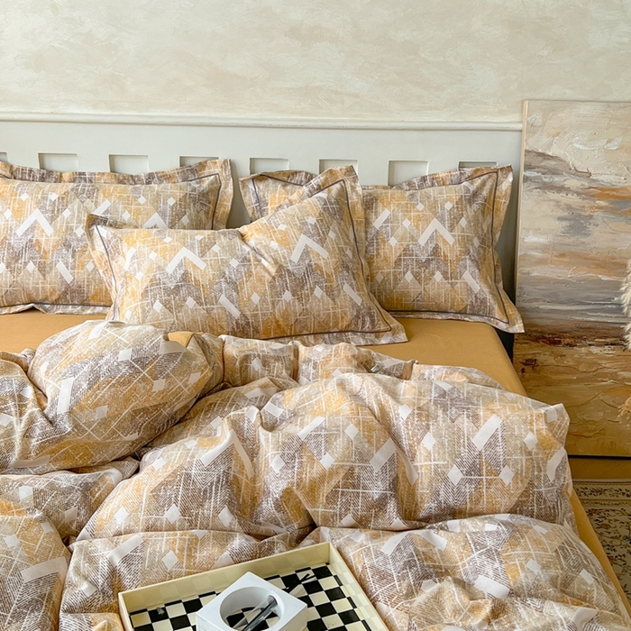 91家纺网 家纺一手货源 找家纺 简约 2025新款全棉四件套活性生态磨毛四件套 妮可-咖