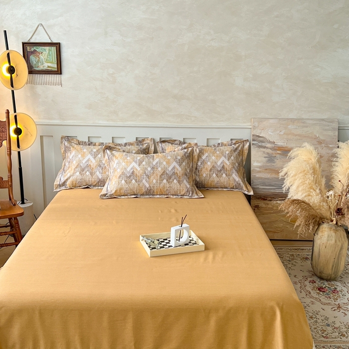 91家纺网 家纺一手货源 找家纺 简约 2025新款全棉四件套活性生态磨毛四件套 妮可-咖