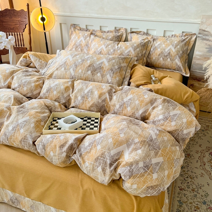 91家纺网 家纺一手货源 找家纺 简约 2025新款全棉四件套活性生态磨毛四件套 妮可-咖