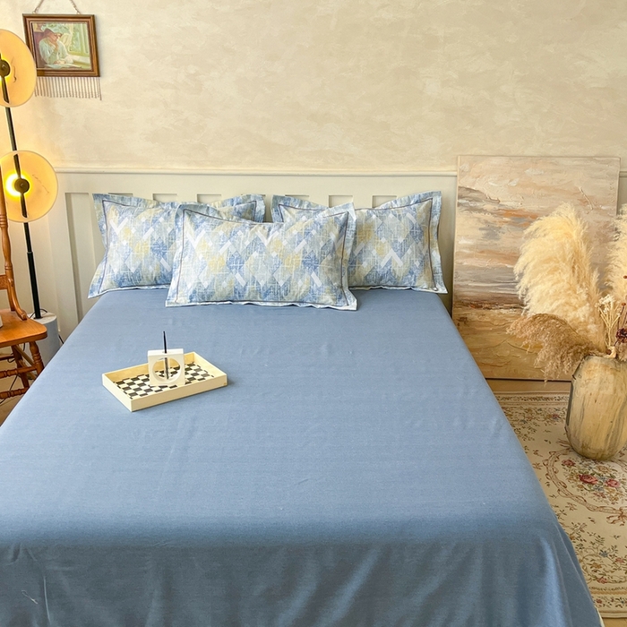 91家纺网 家纺一手货源 找家纺 简约 2025新款全棉四件套活性生态磨毛四件套 妮可-蓝